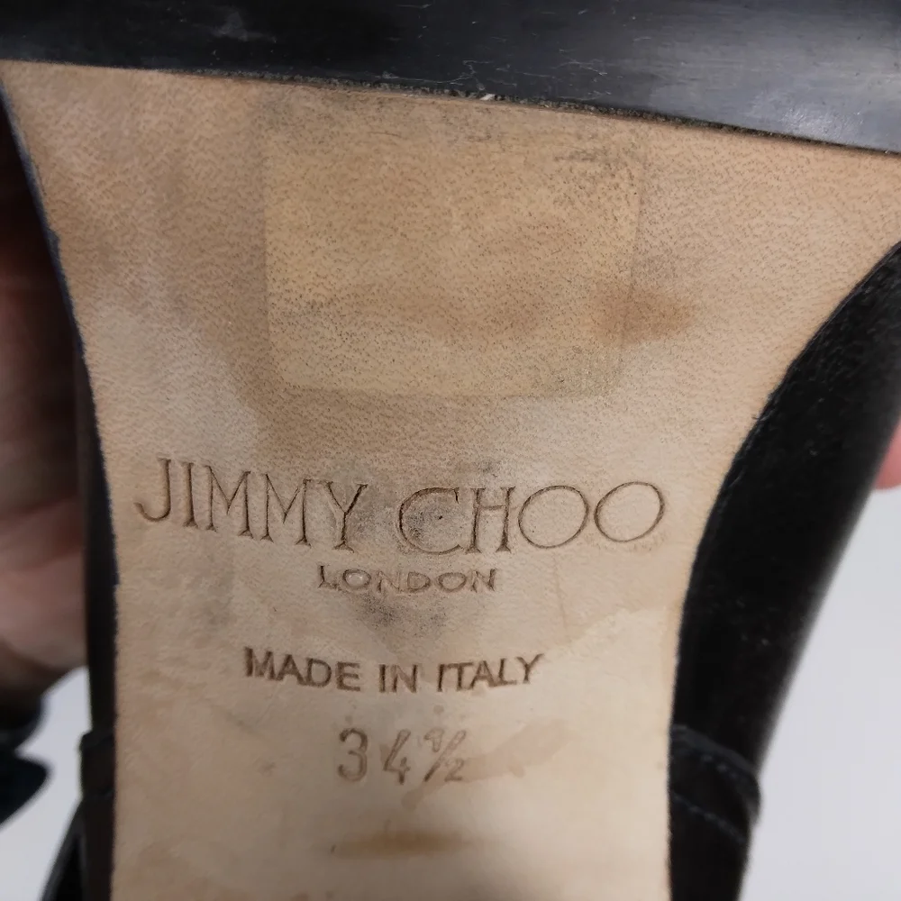 EU Size 34 1/2 Jimmy Choo Dart Black Biker Moto Heeled Leather Boots